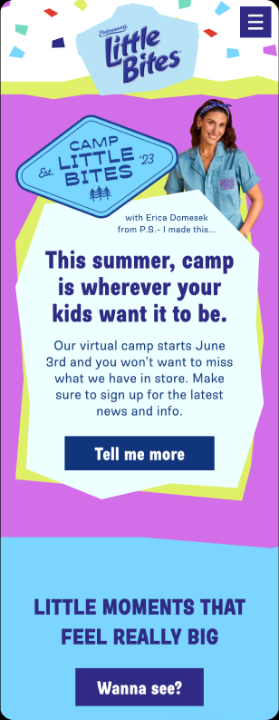 Camp Little Bites mobile campaign screen
