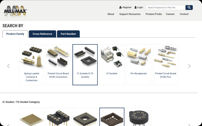Mill-Max guided filtering product finder interface